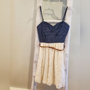 Size Small Speechless sleeveless sundress blue top, ivory floral Lace Skirt.